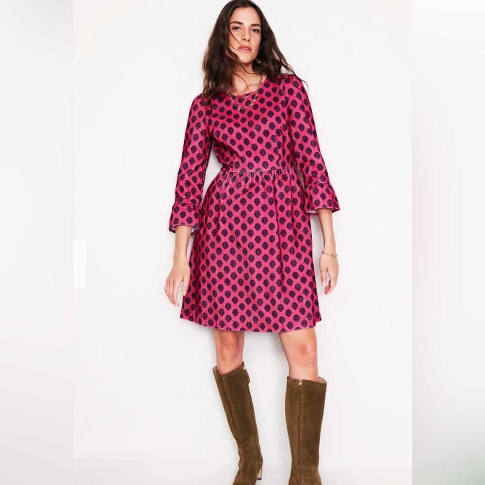 Boden Ora Pink Corduroy Dress 4 Long